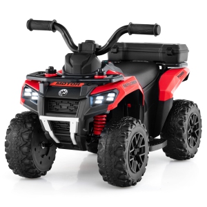 Costway 6V Toddler Ride On Electric Car ATV with Lights & Music & USB Port Storage Box Toy Car Red/Blue/Khaki/Green/Pink