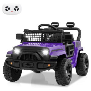 Costway 12V Kids Ride on Truck Car Battery Powered Electric Vehicle with Remote Control White/Purple/Red/Blue/Black/Pink