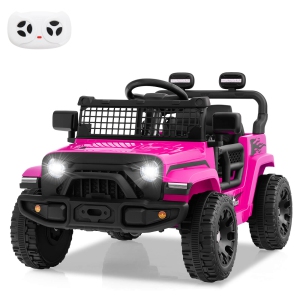 Costway 12V Kids Ride on Truck Car Battery Powered Electric Vehicle with Remote Control White/Purple/Red/Blue/Black/Pink