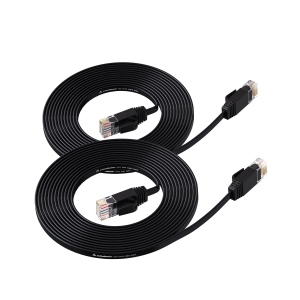 Cat6 Ethernet Cable 15ft 2Pack Black, Flat Internet Network Cord, Cat 6 Patch Cable Short, Computer Cord with Snagless RJ45 Connectors for Modem/Printer/Router