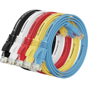 Cat6 Ethernet Cable 1ft 5Pack 5-Color, Flat Internet Network Cord, Cat 6 Patch Cable Short, Computer Cord with Snagless RJ45 Connectors for Modem/Printer/Router