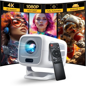 Smart Projector Android OS, Native 1080P Full HD 4K Support 12000 Lumens, Built-in Apps, Electric Focus & Auto Keystone Portable Projector with Dolby Sound, WiFi&Bluetooth, Compati