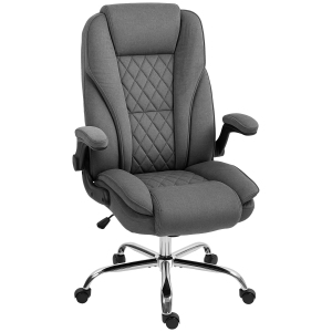 HOMCOM High Back Office Chair, Executive Desk Chair with Swivel Wheels, Flip-up Armrest, Adjustable Height, Modern Diamond Fabric Computer Gaming Chair for Office, Dark Grey