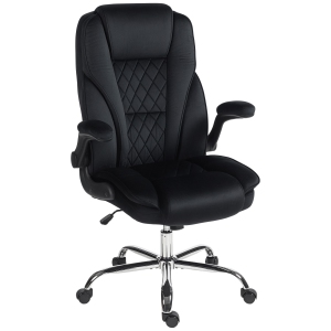 HOMCOM High Back Office Chair, Executive Desk Chair with Swivel Wheels, Flip-up Armrest, Adjustable Height, Modern Diamond Fabric Computer Gaming Chair for Office, Black