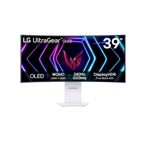 LG UltraGear 39" OLED Moniteur de jeu courbé WQHD 800R 240Hz 0,03 ms DisplayHDR Vrai noir 400 AMD FreeSync Prime Pro NVIDIA G-Sync HDMI 2.1 DisplayPort Blanc (39GS95QE-W)