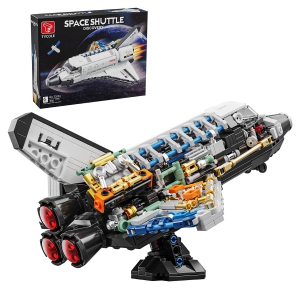 Space Shuttle Building Toy Set -Translucent Classic Spaceship Building Block Kit with Stretchable Satellite Model,Home or Office Decor,Gift for Kids Ages 8 and Up