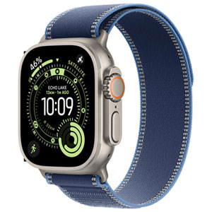 Apple Watch Ultra 3 (GPS + Cellular) 49mm Natural Titanium Case with Blue/Bright Blue Trail Loop - Medium/Large
