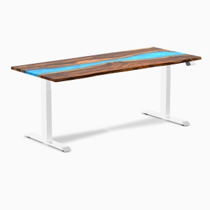 Desky Blue River Sit-Stand Desk - 72" Desktop, White Frame, Dual Motor Lift, Up to 49.2 Inch, 308 Lb Capocity