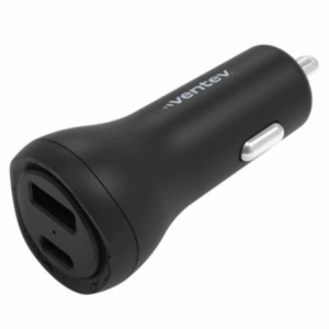 Ventev Car Charger 2 Port 32W USB-A -12W- USB-C -20W- Power Delivery LED Indicator Light - Box - Black