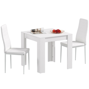 HOMCOM Dining Table Set for 2, 3 Piece Kitchen Table and Chairs with Steel Legs and High Back, Space-Saving Square Table and Upholstered Chairs for Small Spaces, White