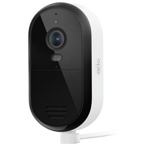 Arlo Essential Wired Plug-In Powered Outdoor 2K Security Camera (2025) - White