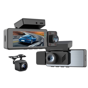 4K Triple-Record Dash Cam: Front, Interior, and Rear Camera Monitoring | WiFi Connection | Parking Monitoring | Infrared Night Vision | GPS Navigation | Includes 128GB Memory Card