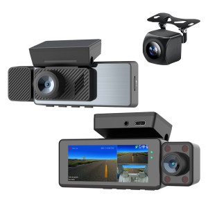 4K triple-recording dashcam: front, rear, and interior camera monitoring | WiFi connectivity | parking monitoring | infrared night vision | reverse camera | with 128GB memory card