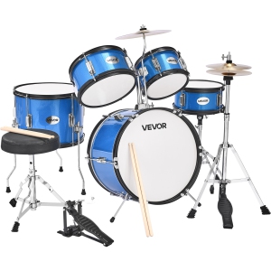 VEVOR Kids Drum Set, 5-Piece 16 in Junior Drum Sets, Beginner Drums Set with Adjustable Throne,Musical Learning Drums Instruments Kit, for Children Ages 6-13 (Blue)