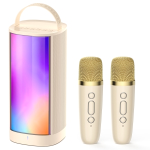 FanFun Portable Bluetooth Speaker, Wireless Speaker with RGB Lights & 2 Wireless Mics, Party Speaker System for Girls/ Boys, Compact Speaker, Perfect Gift Choice, D31-T