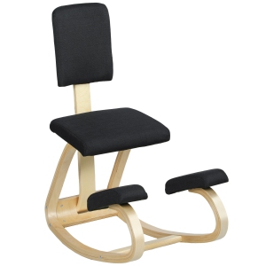HOMCOM Ergonomic Kneeling Chair, Rocking Wood Kneel Stool with Backrest, Desk Chair for Office, Improve Posture, Back Pain, Black