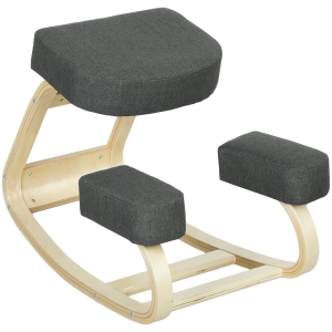 HOMCOM Ergonomic Kneeling Chair, Wood Kneel Stool with Thick Pads, Desk Knee Chair for Office, Improve Posture, Back Pain, Dark Grey