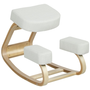 HOMCOM Ergonomic Kneeling Chair, Wood Kneel Stool with Thick Pads, Desk Knee Chair for Office, Improve Posture, Back Pain, Cream White