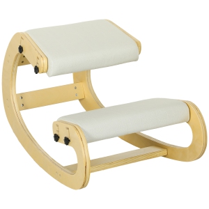 HOMCOM Fauteuil de genou ergonomique, Tabouret de genou en bois à bascule réglable, chaise de bureau pour bureau, Améliorer la posture, Douleur dorsale, Blanc crème