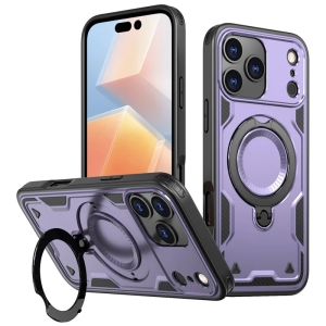 [CS] Shockproof Kickstand Magsafe Case Cover with Ring Stand for iPhone 17 Pro Max, Purple