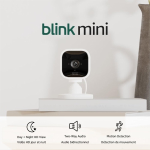 Blink Mini – Compact indoor plug-in smart security camera, 1080p HD video, night vision, motion detection, two-way audio, easy set up, Works with Alexa – 3...