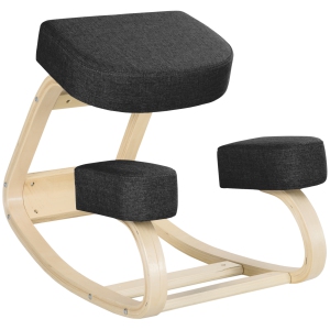 HOMCOM Chaise ergonomique à genou, Tabouret à genou en bois avec tampons épais, chaise de bureau pour bureau, Améliorer la posture, Douleur dorsale, Noir