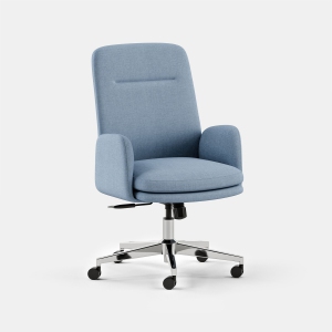 Branch Softside Mid-Century Modern High Back Office Chair – Removable Arms, Adjustable Height, Cloud-Like Comfort - Skylight Fabric / Chrome Base