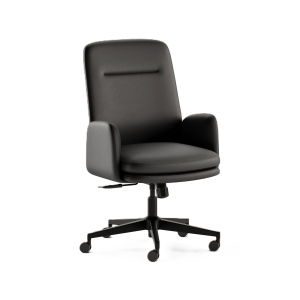 Branch Softside Mid-Century Modern High Back Office Chair – Removable Arms, Adjustable Height, Cloud-Like Comfort - Black Vegan Leather / Black Base