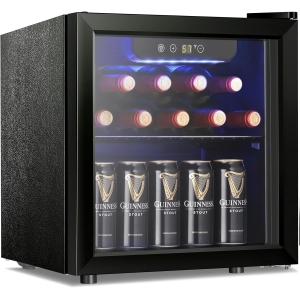 Refroidisseur de vin et de boissons Antarctic Star 12-bouteilles/48-canettes, mini réfrigérateur compact avec porte en verre, cave de comptoir silencieuse pour bière, soda ou usage de bar, 1,3 pi³, Noir