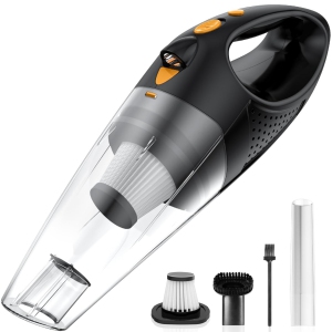 Powools Cordless Bagless Handheld Vacuum for Car & Upholstery with 20 min Runtime, HEPA, Fast Charge, LED Light, 2 Filters - Orange