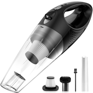 Powools Cordless Bagless Handheld Vacuum for Car & Home with 20 min Runtime, Fast Charge, HEPA Filter, LED Light, 3 Tools - Silver