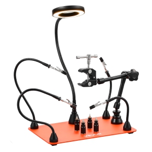 VEVOR Magnetic Helping Hands Soldering Station, Third Hand Soldering Tool with 3X LED Magnifying Lamp, 4 PCB Holders & 360 Hot Air Gun Holder, Heavy-Duty Base Station