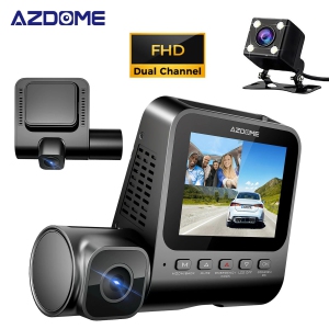 AZDOME V600 1080P+1080P 3 pouces 3 canaux caméra de tableau de bord avant, intérieure et arrière, vision nocturne, enregistreur de voitures, mode de stationnement