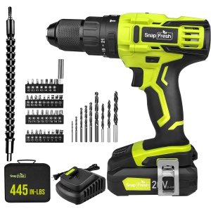 SnapFresh 20V Cordless Impact Drill 445 in-lbs Torque 2-Speed, 1/2" Quick-Change Chuck and 2.0Ah Battery & Fast Charger Included