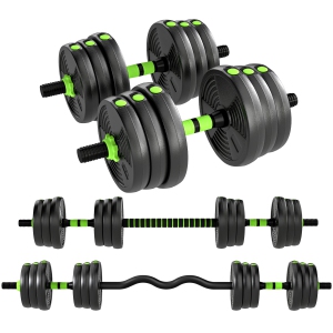 Soozier Adjustable Dumbbell Set, 3 in 1 Weights Dumbbells Set for Home Gym, 55lb Free Weights with Connector, Non-Slip Grip, Fitness Training Equipment for Men & Women, Green