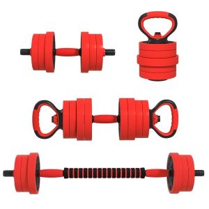 Soozier 4-in-1 Adjustable Weight Dumbbell Set, Used as Barbell, Kettlebell, Push Up Stand, Free Weights Set for Men and Women Home Gym Training, 44LBS, Red