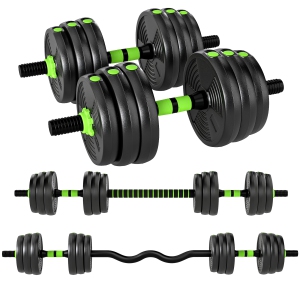 Soozier Adjustable Dumbbell Set, 3 in 1 Weights Dumbbells Set for Home Gym, 44lb Free Weights with Connector, Non-Slip Grip, Fitness Training Equipment for Men & Women, Green