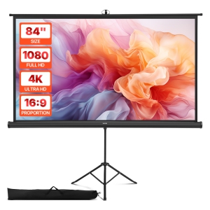 VEVOR 84 Inch Projector Screen with Stand,160° Wide Angle Indoor Outdoor Projection Screen, 16:9 4K HD Wrinkleless Portable Tripod Screens with Carry Bag, for Movie Home Theater