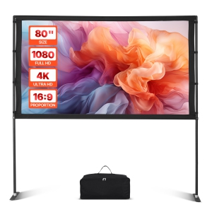 VEVOR 80 Inch Projector Screen with Stand, 160° Wide Angle Indoor Outdoor Projection Screen, 16:9 4K HD Wrinkleless Portable Dual-Stand Screens with Carry Bag