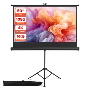 VEVOR 60 Inch Projector Screen with Stand, 160° Wide Angle Indoor Outdoor Projection Screen, 16:9 4K HD Wrinkleless Portable Tripod Screens with Carry Bag, for Movie Home