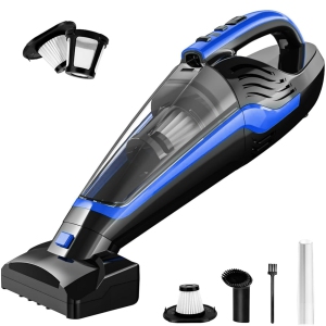 Powools Pet Hair Cordless Bagless Handheld Vacuum for Pet Hair & Car with Motorized Brush, HEPA Filter, LED Light - Blue
