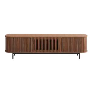 POVISON 94.49" Mid-Century Modern Tambour Door TV Stand - Walnut