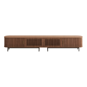 POVISON 118.11" Mid-Century Modern Tambour Door TV Stand - Walnut