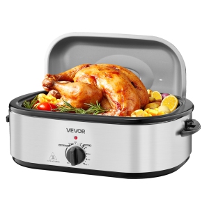 VEVOR Roaster Oven, 20QT Electric Roasting Pan, 150-450℉ Adjustable Temperature Fast-Cooking Turkey Roaster, Turkey Oven with Self-Basting Lid, Defrost & Warm Function for Home