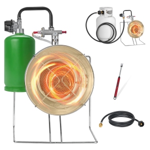 VEVOR Propane Tank Top Heater, for 1lb Small Tanks and 5-40lb Large Tanks, 18000 BTU Rapid Heating 180-Degree Infrared Radiant Tank Top Gas Heater,3 Heat Settings,Single Burner