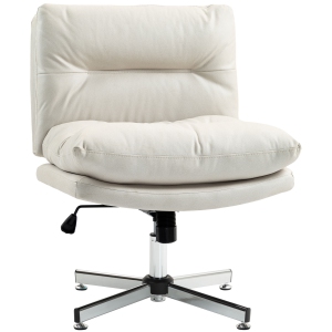 HOMCOM Criss Cross Chair, Microfiber Cloth Armless Office Chair with Wide Seat, Adjustable Height and Tilt Function for Office, Light Grey
