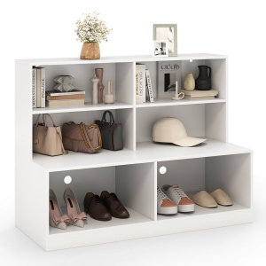 Costway Entryway Shoe Cabinet 2-in-1 Storage Cabinet & Shoe Bench Combo for Living Room
