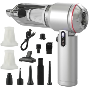 NIERBO Cordless Bagless Handheld Vacuum for Car & Pet Hair with 26000Pa Suction, 3 Modes LCD, 25 min Runtime, USB-C Recharge - Grey