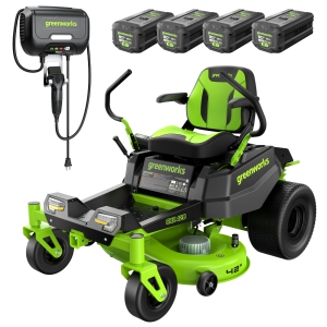 Greenworks 80V 42" CROSSOVERZ Zero Turn Electric Riding Lawn Mower Tractor, (4) 5.0Ah Batteries and (600W) Plug in Charger Included
