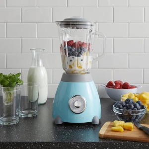 WEST BEND Blender Retro-Styled 3 Speeds with 48 oz Glass Blending Jar and Stainless Steel Blade, 500-Watts, Blue
